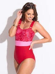 Pour Moi Red Palm Springs Colour Block Tummy Control Swimsuit - Image 2 of 4