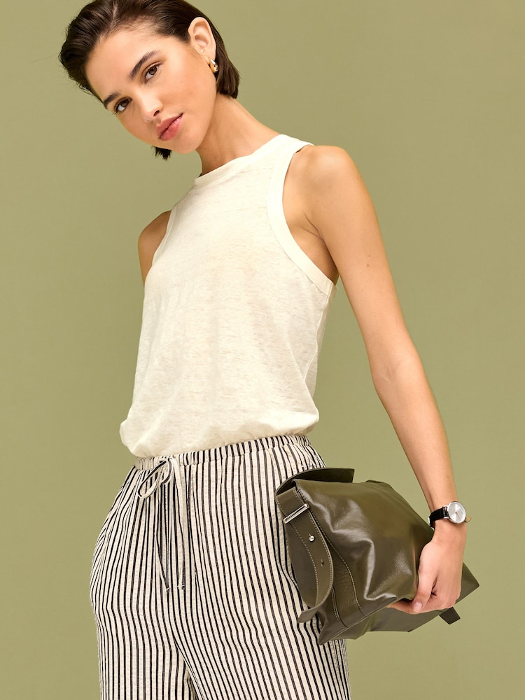 Ecru White 100% Linen Lightweight Round Neck Vest - Image 1 of 6