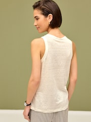 Ecru White 100% Linen Lightweight Round Neck Vest - Image 3 of 6