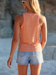 Coral Pink 100% Linen Lightweight Round Neck Vest - Image 3 of 6