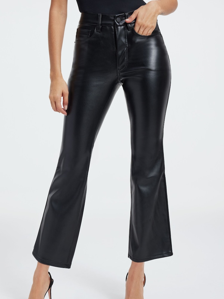 Good American Black Mini Good Legs Crop Boots Luxe Faux Fur Leather Trousers - Image 1 of 6 Good American Black Mini Good Legs Crop Boots Luxe Faux Fur Leather Trousers - Image 1 of 6