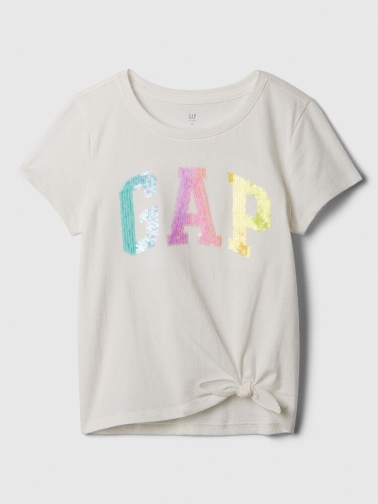 Gap White Sequin Logo Knot-Tie Short Sleeve Crew Neck T-Shirt (4-13yrs) - Image 1 of 1 Gap White Sequin Logo Knot-Tie Short Sleeve Crew Neck T-Shirt (4-13yrs) - Image 1 of 1