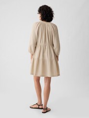 Gap Beige Crinkle Cotton 3/4 Sleeve Tiered Mini Dress - Image 3 of 5