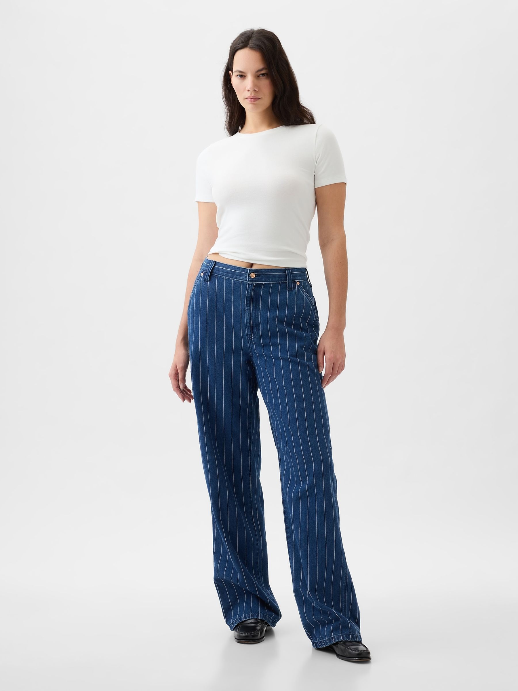 Buy Gap Blue Indigo 90s Loose Mid Rise Pinstripe Carpenter Jeans
