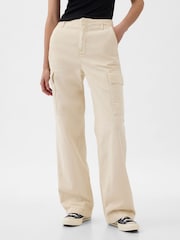 Gap Cream Loose Cotton Chino Cargo Trousers - Image 1 of 5