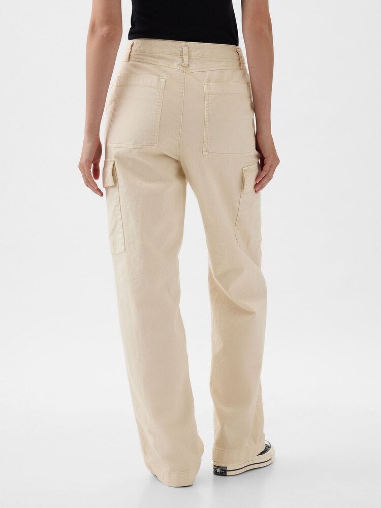 Gap Cream Loose Cotton Chino Cargo Trousers - Image 2 of 5