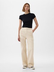 Gap Cream Loose Cotton Chino Cargo Trousers - Image 4 of 5