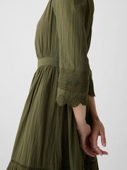 Gap Green Crinkle Cotton Lace 3/4 Sleeve Midi Dress - Image 5 of 5