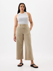 Gap Beige High Waist Wide Leg Cropped Jeans - Image 1 of 7