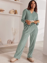 Bath & Body Works Green Fleece Wide Leg Trousers - Image 2 of 9