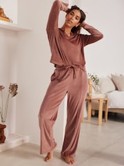 Bath & Body Works Rust Brown Fleece Wide Leg Trousers - Image 3 of 8