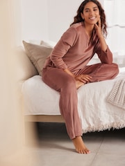 Bath & Body Works Rust Brown Fleece Wide Leg Trousers - Image 4 of 8