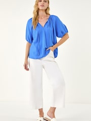 Roman Blue Tie Front Raglan Sleeve Blouse - Image 2 of 5
