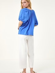 Roman Blue Tie Front Raglan Sleeve Blouse - Image 3 of 5