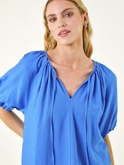 Roman Blue Tie Front Raglan Sleeve Blouse - Image 4 of 5
