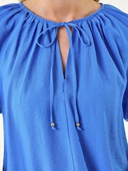 Roman Blue Tie Front Raglan Sleeve Blouse - Image 5 of 5
