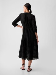 Gap Black Crinkle Cotton Lace 3/4 Sleeve Midi Dress - Image 5 of 5