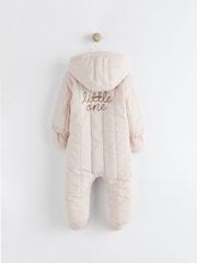 Cream Slogan Quilted Baby All-In-One Pramsuit - Image 1 of 8