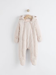 Cream Slogan Quilted Baby All-In-One Pramsuit - Image 3 of 8