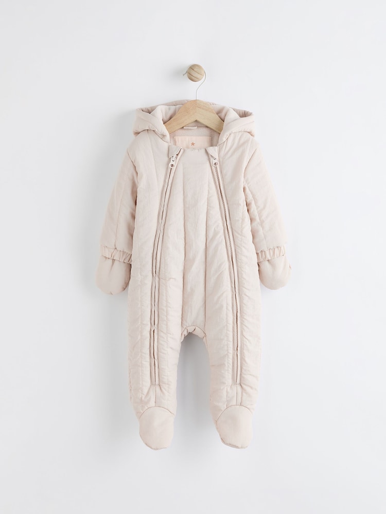 Cream Slogan Quilted Baby All-In-One Pramsuit - Image 3 of 8