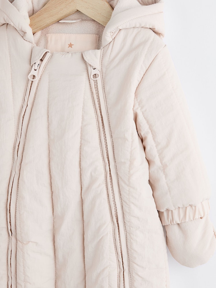 Cream Slogan Quilted Baby All-In-One Pramsuit - Image 4 of 8