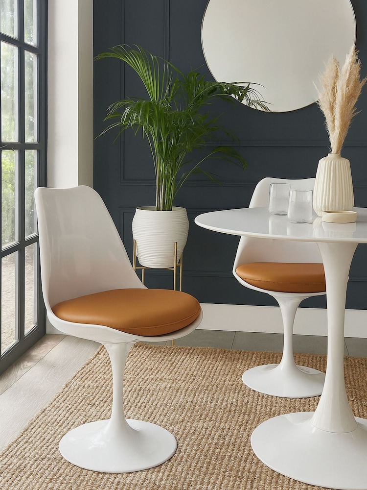 Fusion Living Set of 2 Tan Tulip Dining Chairs with PU Cushions - Image 1 of 5 Fusion Living Set of 2 Tan Tulip Dining Chairs with PU Cushions - Image 1 of 5