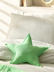 Neon Green Star 100% Cotton Muslin Shaped Cushion - Image 1 of 4