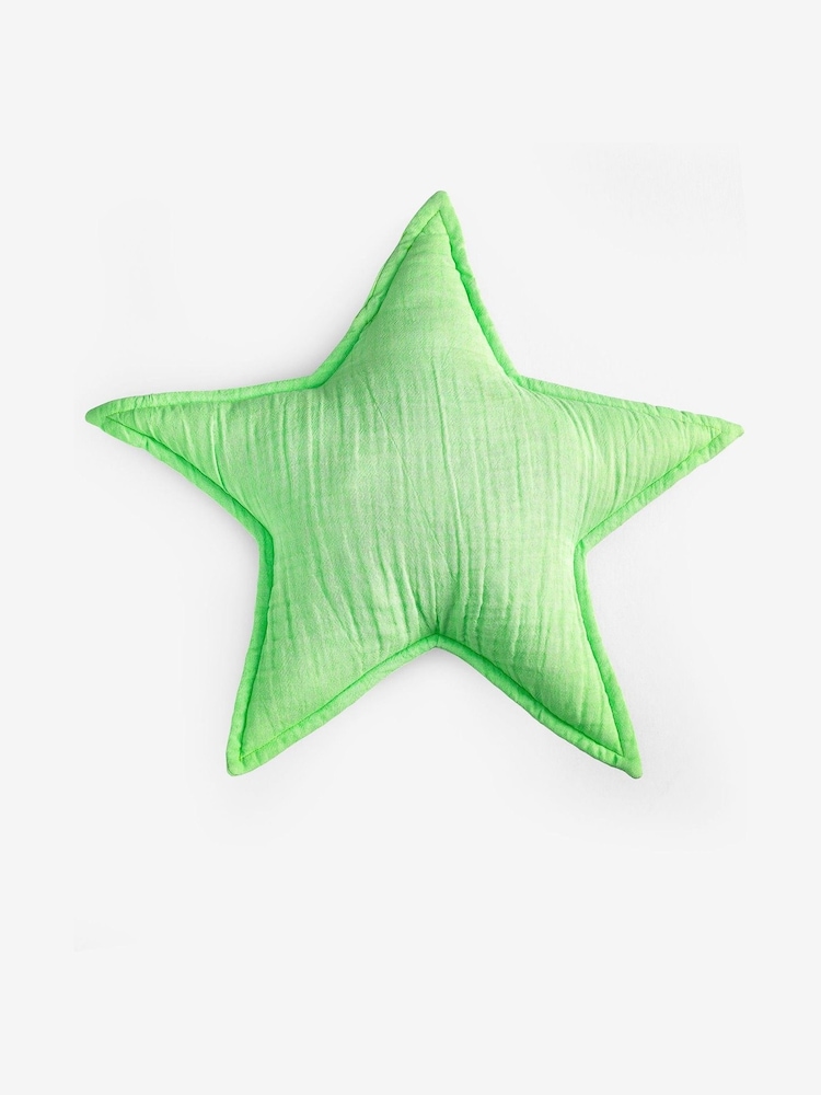 Neon Green Star 100% Cotton Muslin Shaped Cushion - Image 4 of 4
