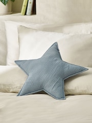 Blue Crinkle Muslin 100% Cotton Star Cushion - Image 1 of 4