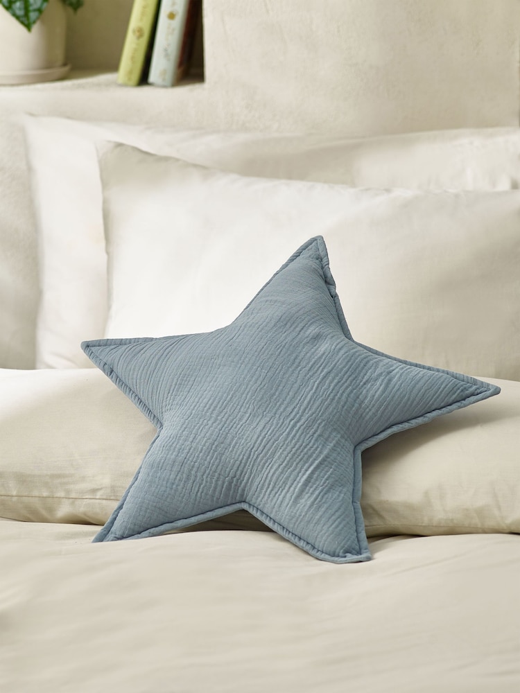 Blue Crinkle Muslin 100% Cotton Star Cushion - Image 1 of 4