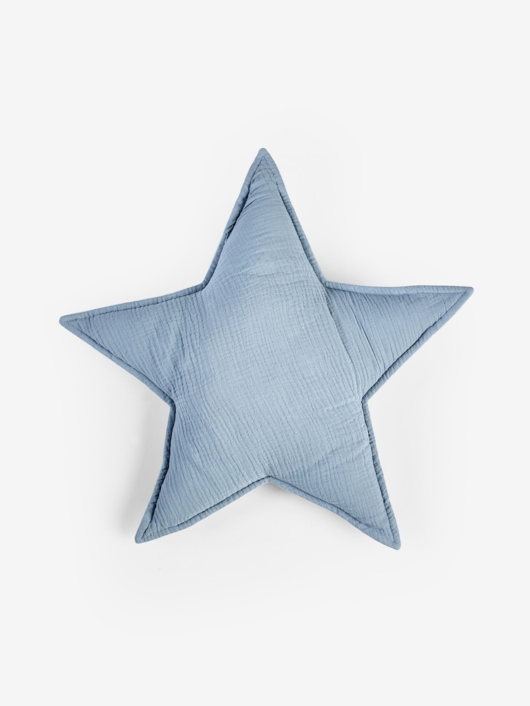 Blue Crinkle Muslin 100% Cotton Star Cushion - Image 2 of 4