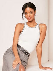 Lipsy White Tipped Rib Racer Vest Top - Image 1 of 4
