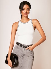 Lipsy White Tipped Rib Racer Vest Top - Image 3 of 4