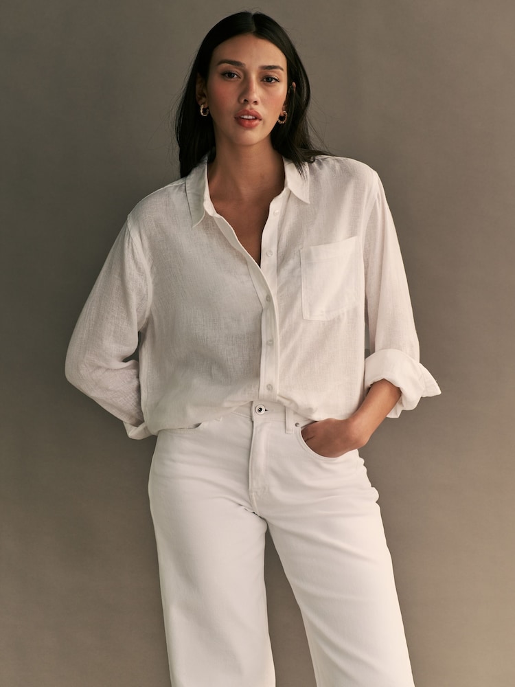 ONLY White Linen Blend Shirt - Image 1 of 5