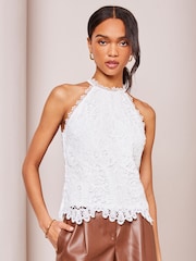 Lipsy White Lace Halter Top - Image 1 of 4