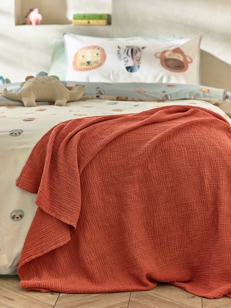 Rust Brown Crinkle Muslin Lightweight 100% Cotton Throw - Image 1 of 3