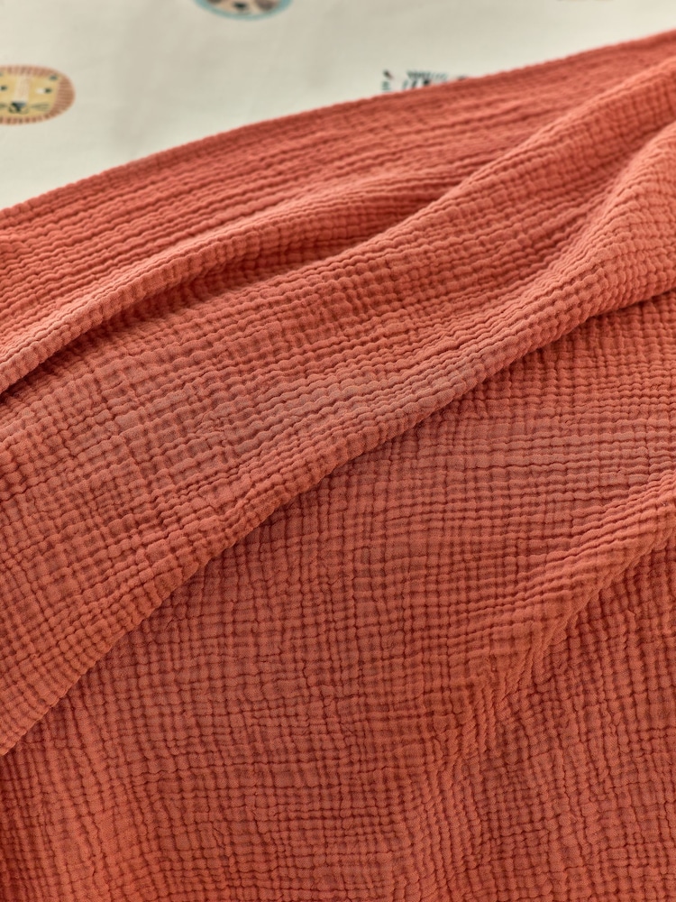 Rust Brown Crinkle Muslin Lightweight 100% Cotton Throw - Image 2 of 3