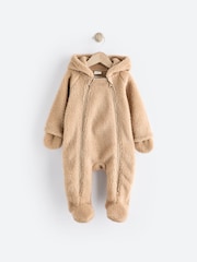 Brown Cosy Borg Bear Baby Pramsuit - Image 1 of 6