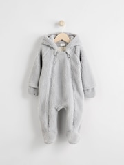 Grey Cosy Borg Bear Baby Pramsuit - Image 1 of 6