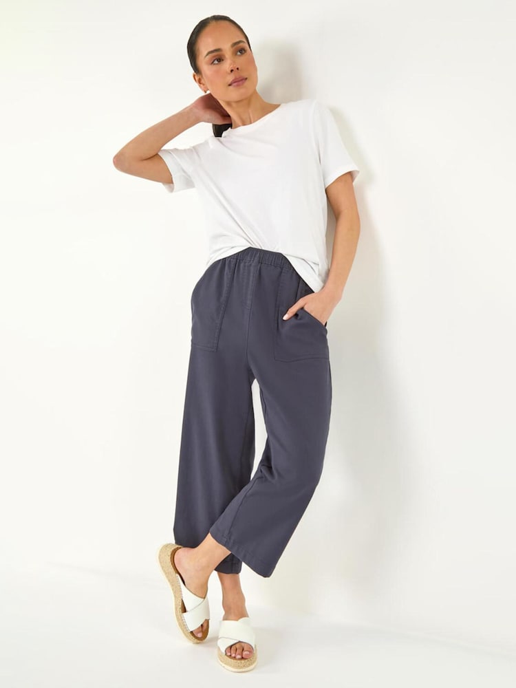 Roman Blue Petite Stretch Crop Trousers - Image 1 of 5 Roman Blue Petite Stretch Crop Trousers - Image 1 of 5