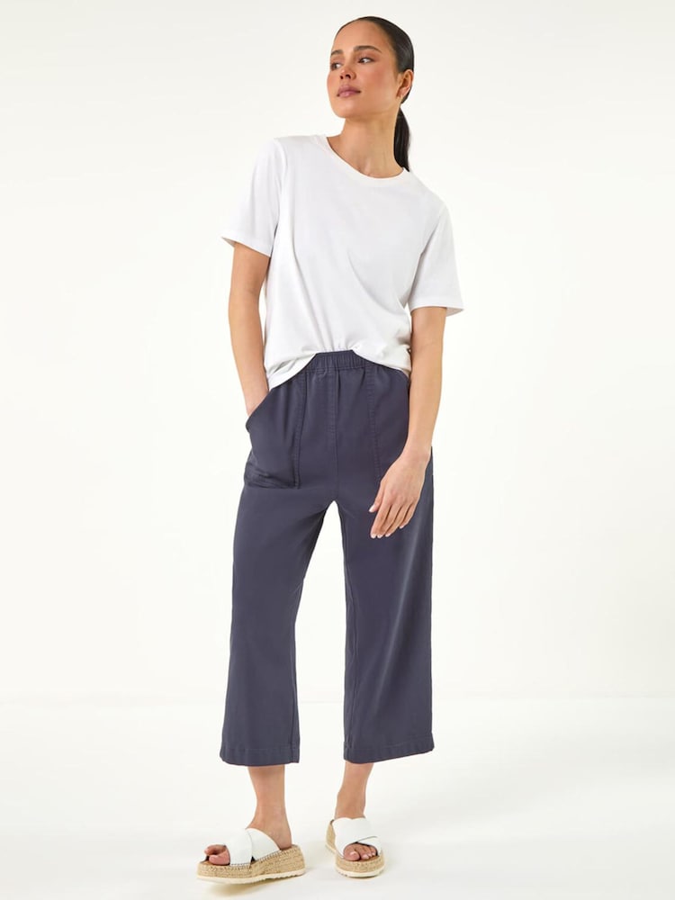 Roman Blue Petite Stretch Crop Trousers - Image 2 of 5 Roman Blue Petite Stretch Crop Trousers - Image 2 of 5