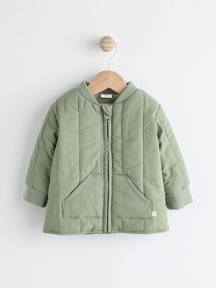 Sage Green Quilted Baby Bomber Jacket - Image 1 of 7