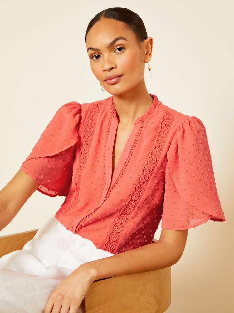 Love & Roses Red Tulip Sleeve Dobby Blouse - Image 1 of 4 Love & Roses Red Tulip Sleeve Dobby Blouse - Image 1 of 4