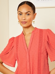 Love & Roses Red Tulip Sleeve Dobby Blouse - Image 2 of 4