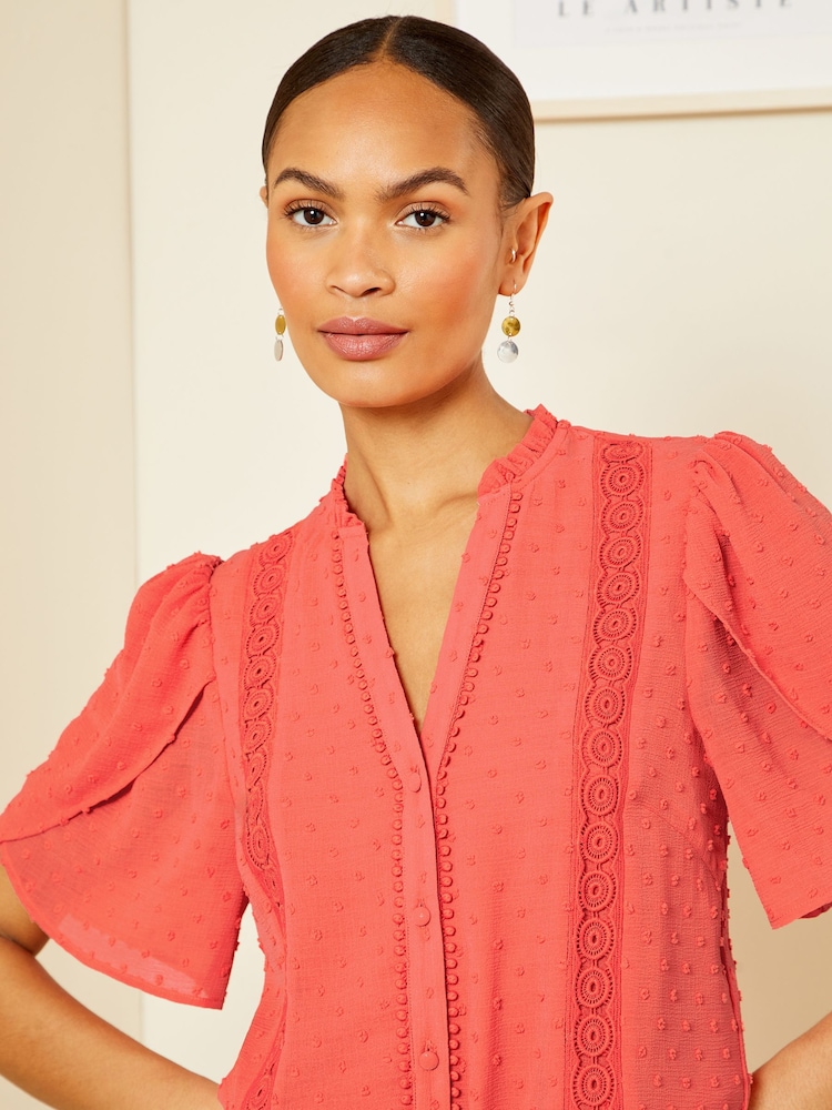 Love & Roses Red Tulip Sleeve Dobby Blouse - Image 2 of 4 Love & Roses Red Tulip Sleeve Dobby Blouse - Image 2 of 4