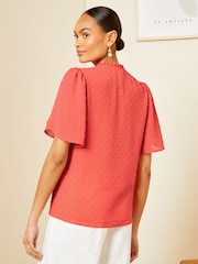 Love & Roses Red Tulip Sleeve Dobby Blouse - Image 3 of 4