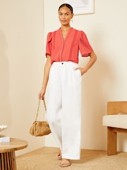 Love & Roses Red Tulip Sleeve Dobby Blouse - Image 4 of 4
