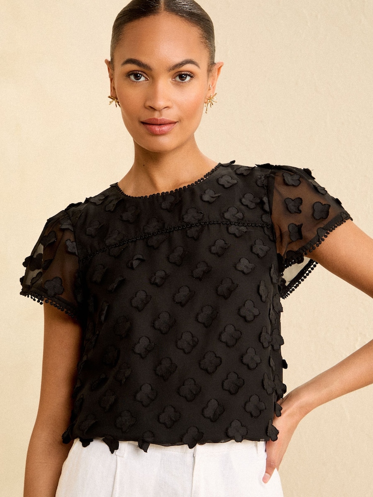 Love & Roses Black Applique Floral Shell Top - Image 1 of 4
