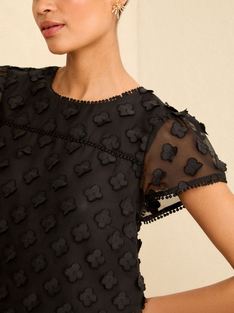 Love & Roses Black Applique Floral Shell Top - Image 2 of 4