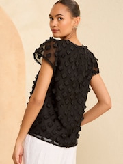 Love & Roses Black Applique Floral Shell Top - Image 3 of 4
